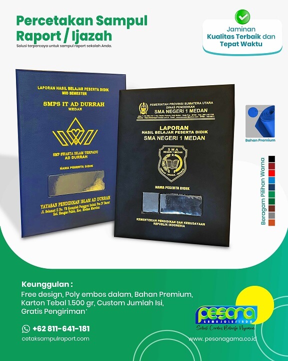 sampul raport custom warna navy logo sekolah isi 20 lembar produksi Medan